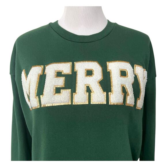 Royce Brand Merry Boucle Womens Sweatshirt Green Christmas Holiday Festive Sz M - Picture 2 of 9